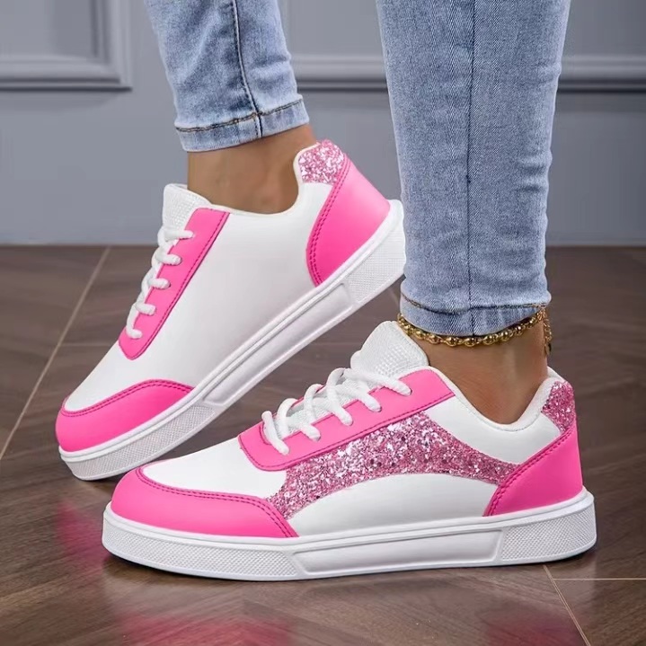 White Sneaker Care Kit - Женские блестящие кроссовки для скейтбординга, розово-белые,